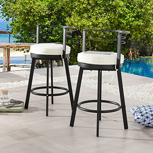 Image of LOKATSE HOME 2 Piece Outdoor Swivel Bar Stools Set Armless Bistro Furniture Patio Height Metal Chairs with Cushion