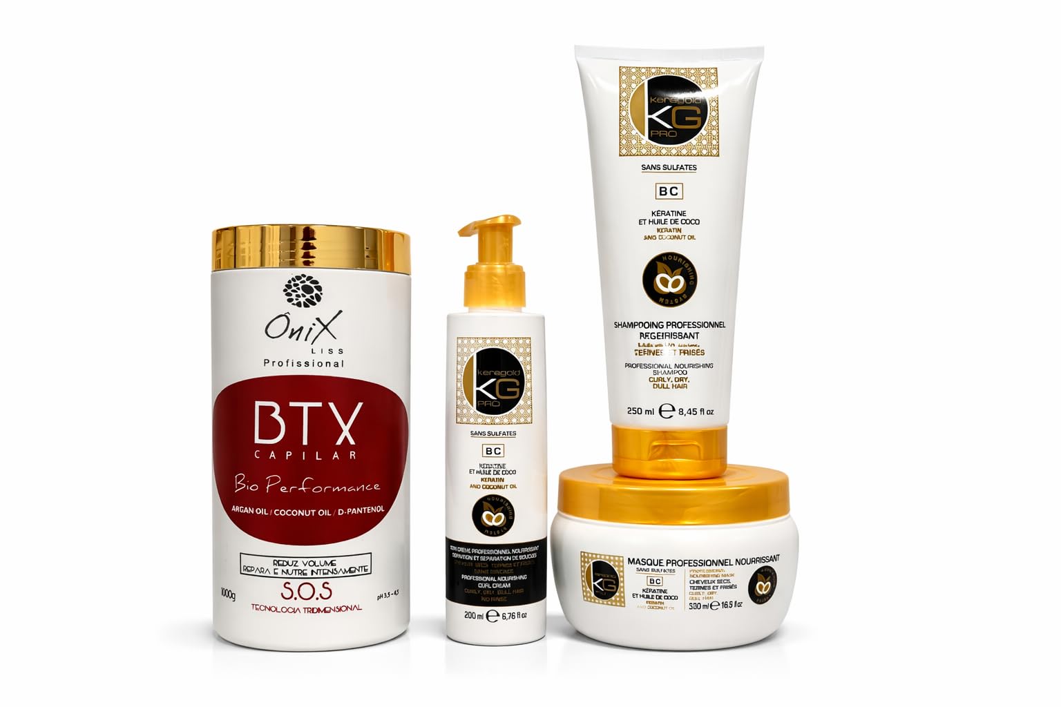 BTX Capillaire Onix Professionnel + Shampoing Sans Sulfates 250ml + Masque Nourrissant 500ml + Soin Keragold Offert – Réparation Cheveux Abîmés, Brillance, Discipline & Douceur