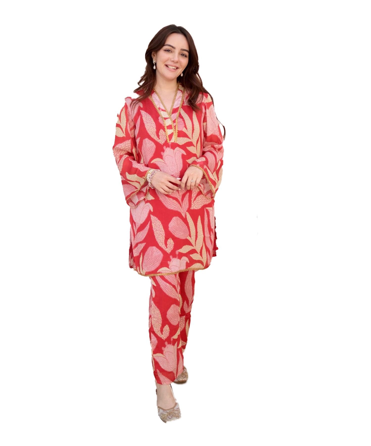 Lookmark Women's Cotton Blend Kurta And Pant - Suitable For Every Indian Occasion (Az-Lm-Og-Ks2191-L) Red