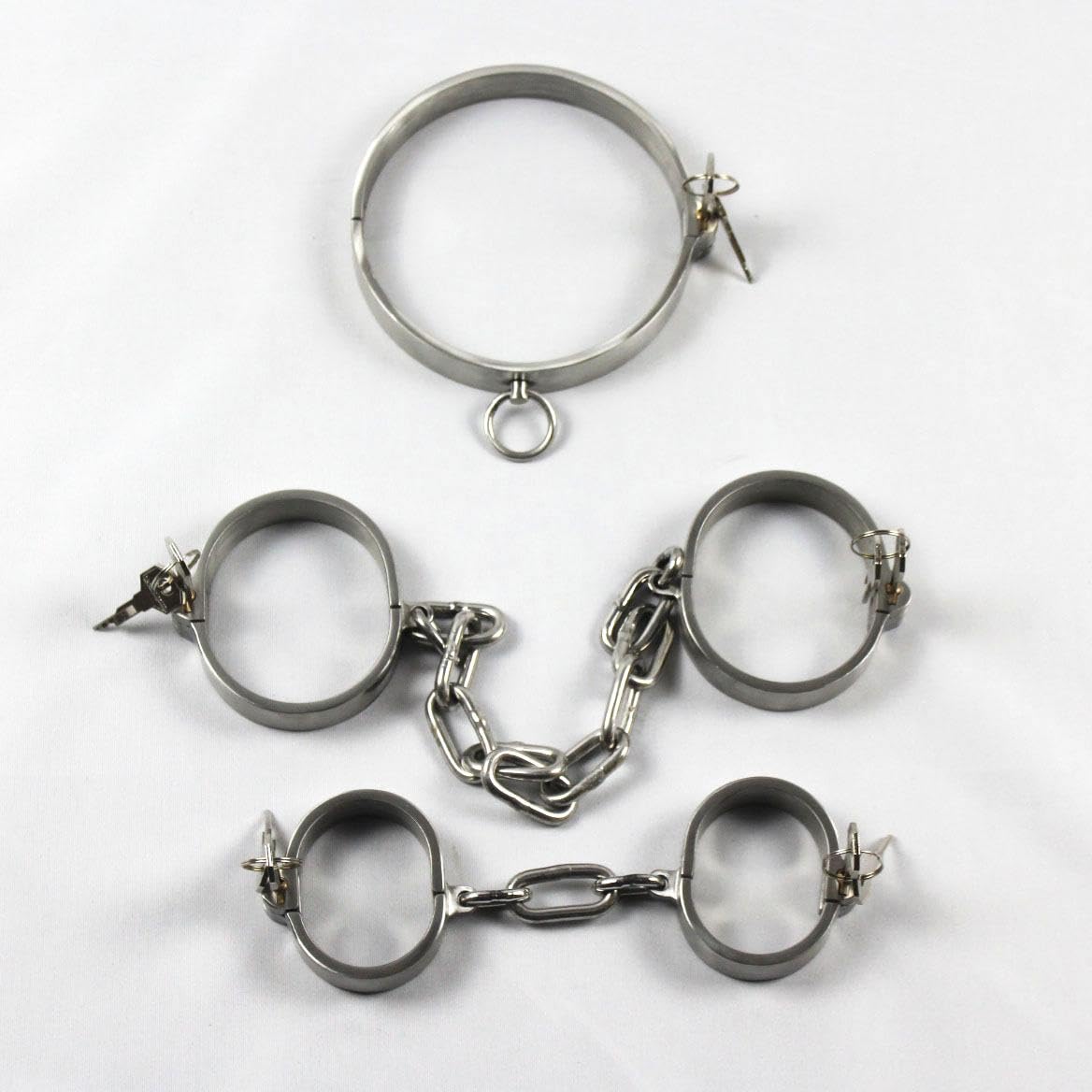 Menottes Acier Inoxydable Collier Poignet Cheville Ensemble Bondage BDSM (3PCS)