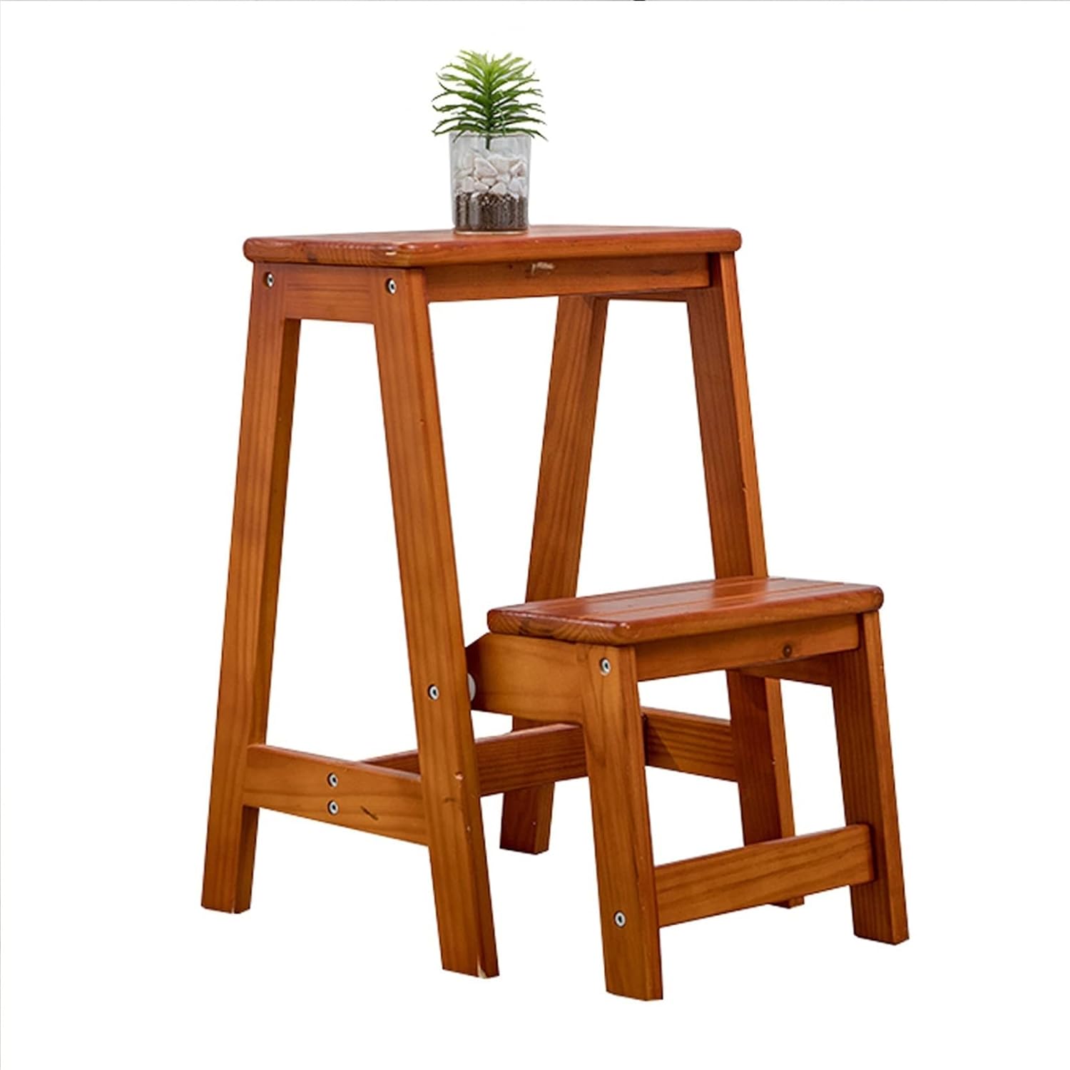 Wooden Step Ladder Chair Household Kitchen Wooden 2 Step Stool for Indoor Outdoor Folding Stepladder Kitchen Ladders Small Ladder Chairs Portable Shoe Bench/Flower Rack Safety Non-
