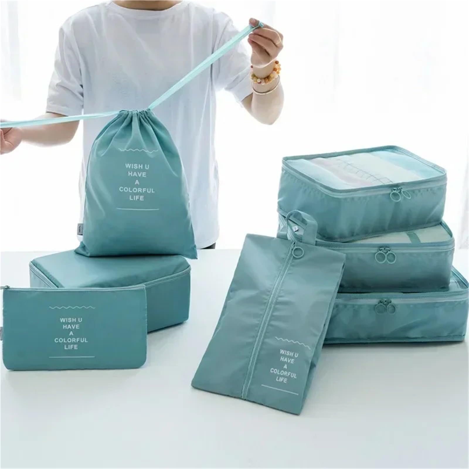 Set da 7 pezzi for organizzare borse viaggio, vestiti, bagagli, coperte, scarpe, valigie e cubi imballaggio per Vestiti, Scarpe, Cosmetici(Grey)
