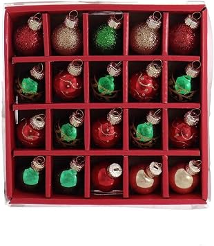 Kurt Adler 25MM Miniature Red, Green and Gold Glass Ball Ornaments, 20-Piece Box