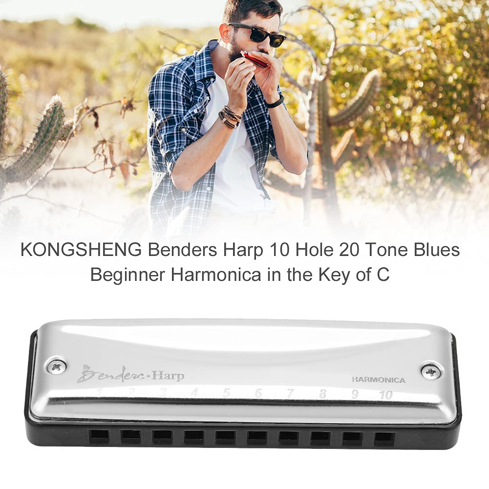 Kongsheng Benders Harp 10 otworów, 20 tonów Blues, dla początkujących, harmonijka ustna, w kluczu, przenośnego zestawu do nauki i narządów dla dzieci i dorosłych (czarna)