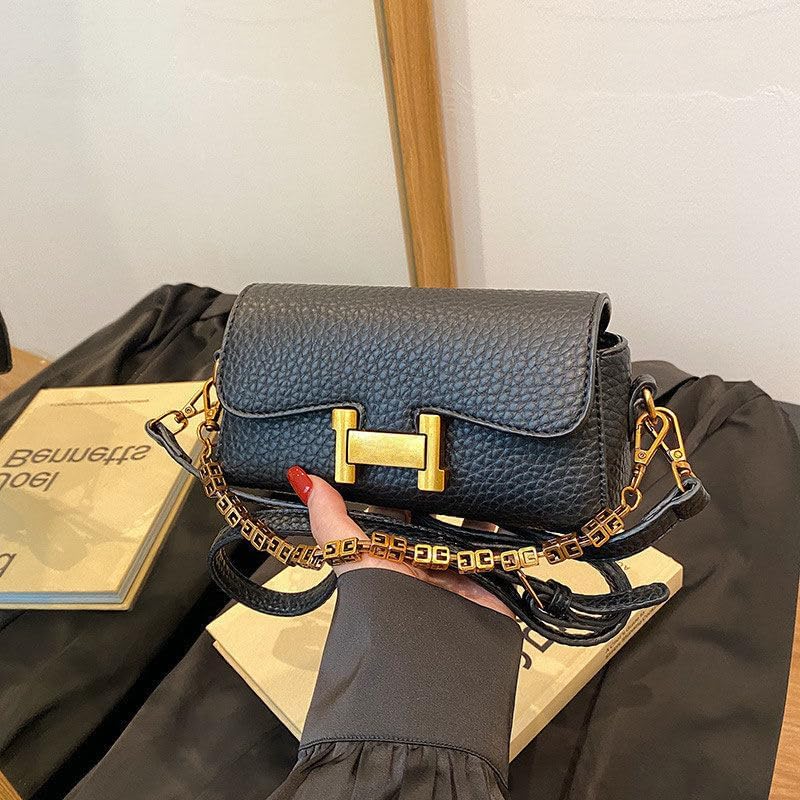 Women's Fashion Luxury PU Leather Crossbody Bag, Small Flap Shoulder Purse with Gold Chain Strap, 7.8x3.9x2.7 Inches - Image 2