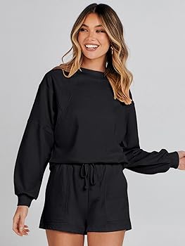 TKMK Lounge wear set 【BLACK】 Amazon.com: MEROKEETY Women's 2025 Fall Oversized Batwing