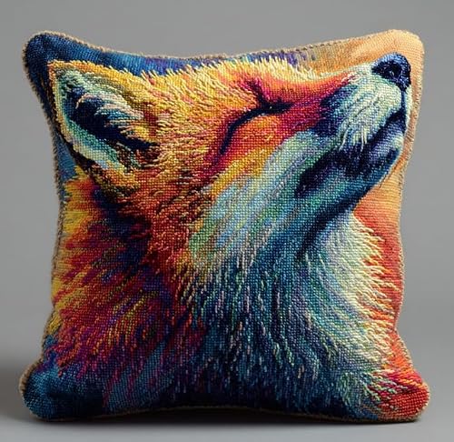 FanZheZhe Stamped Cross Stitch Pillow Kits 45X45Cm Embroidery Pillowcase Animal Fox 11Ct Counted Needlepoint Handmade Cushion Cover Cross Stitch Cushion Cover Embroidery Kit Pillow Cases