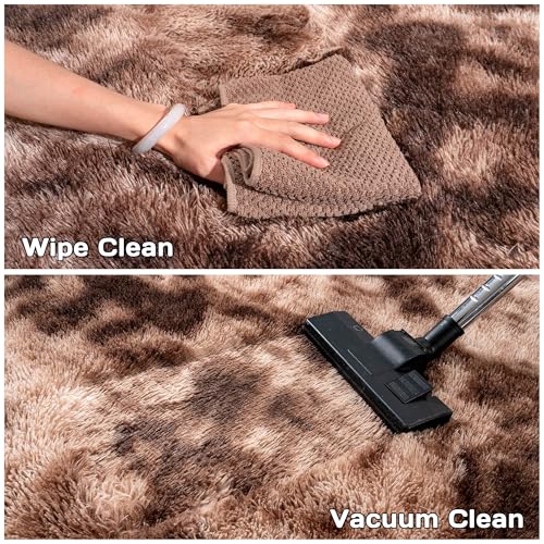 Round Fluffy Brown Tie-dye Rug - 3FT Super Soft Circular Shaggy Plush Carpet for Kids' Room