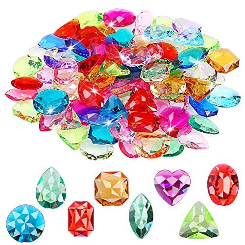 Yolev 100 Piezas de Juguetes de Diamantes Acrílicos de Colores: Corazón, Redondo, Lágrima, Ovalado, Cuadrado - Decoración de Huevos de Pascua y Regalos de Fiesta Pirata
