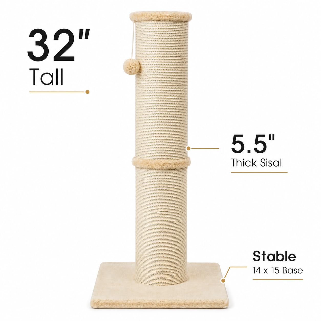 PAWSCRAT Tiragraffi per gatti alto 81 cm, diametro 14 cm, in sisal naturale, resistente ai graffi e durevole, per gatti interni, protegge i tuoi mobili, beige