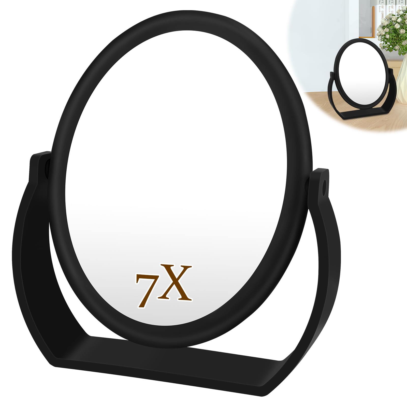 Sprifityy 360° Rotation Table Vanity Mirror,High Definition Cosmetic Mirror,Double-Sided Magnifying Makeup Mirror,1X/7X 7 Inch Magnification