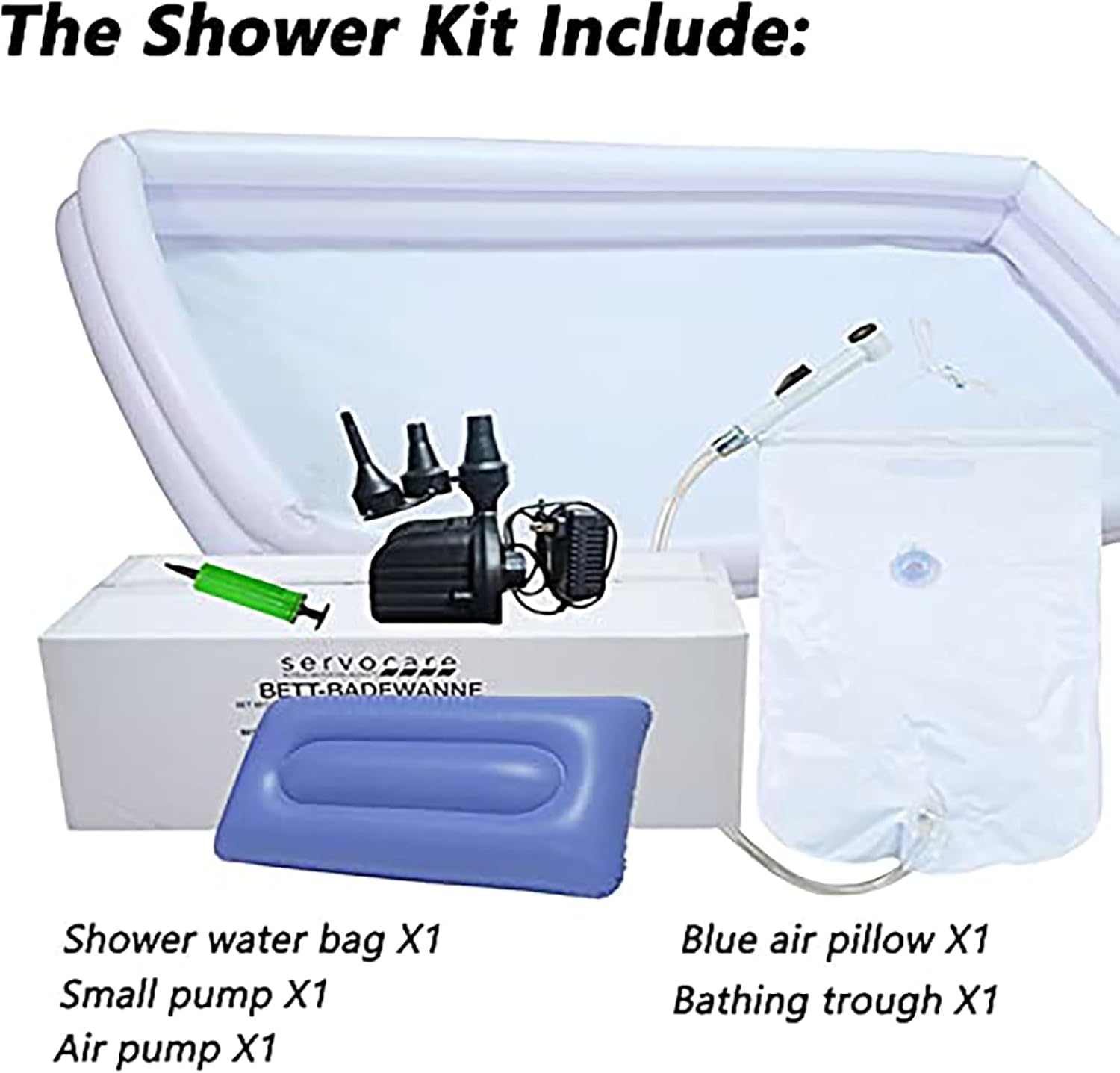 Inflatable Bathtub Shower, Bedside Shower Kit, with Electric Air Pump + 8L Water Bag, Double-Layer Inflation/Anti-backflow, for Elderly and Disabled, Bedridden Patients,White
