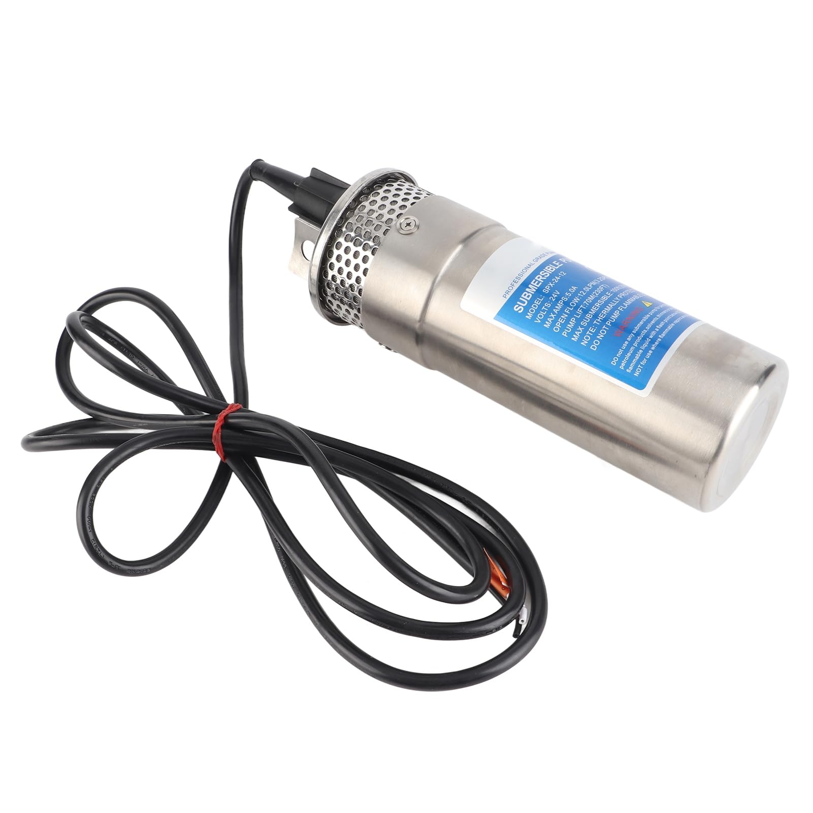Bomba de Agua de Pozo Sumergible de 24 V, Cabezal de 70 M, Acero