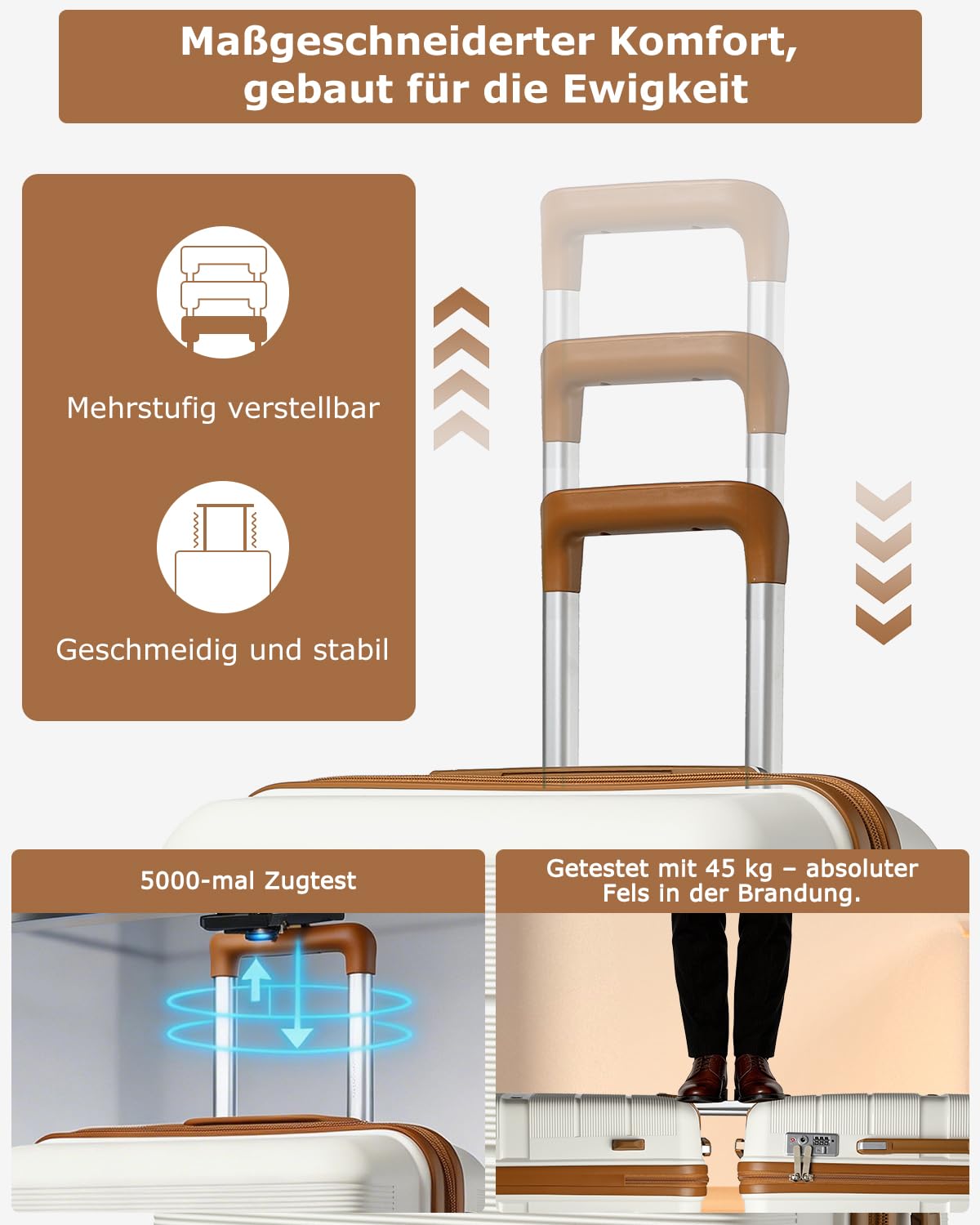 British Traveller Reisekoffer Groß Koffer Trolleys Groß Hartschalenkoffer 100% PP Handgepäck Koffer mit 8 Spinnerräder Rollkoffer 76 * 49.2 * 31cm Suitcase TSA-Schloss Neu Beige