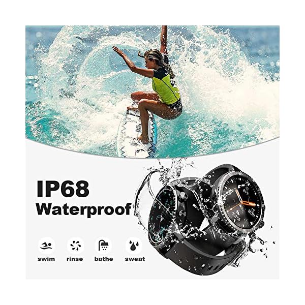 Tinwoo Smart Watch for Android/iOS Phones,46mm Support QI Wireless Charging,Bluetooth Health Tracker with Heart Rate Monitor,Smartwatch for Women Men, 5ATM Waterproof (22mm TPU Band Black)