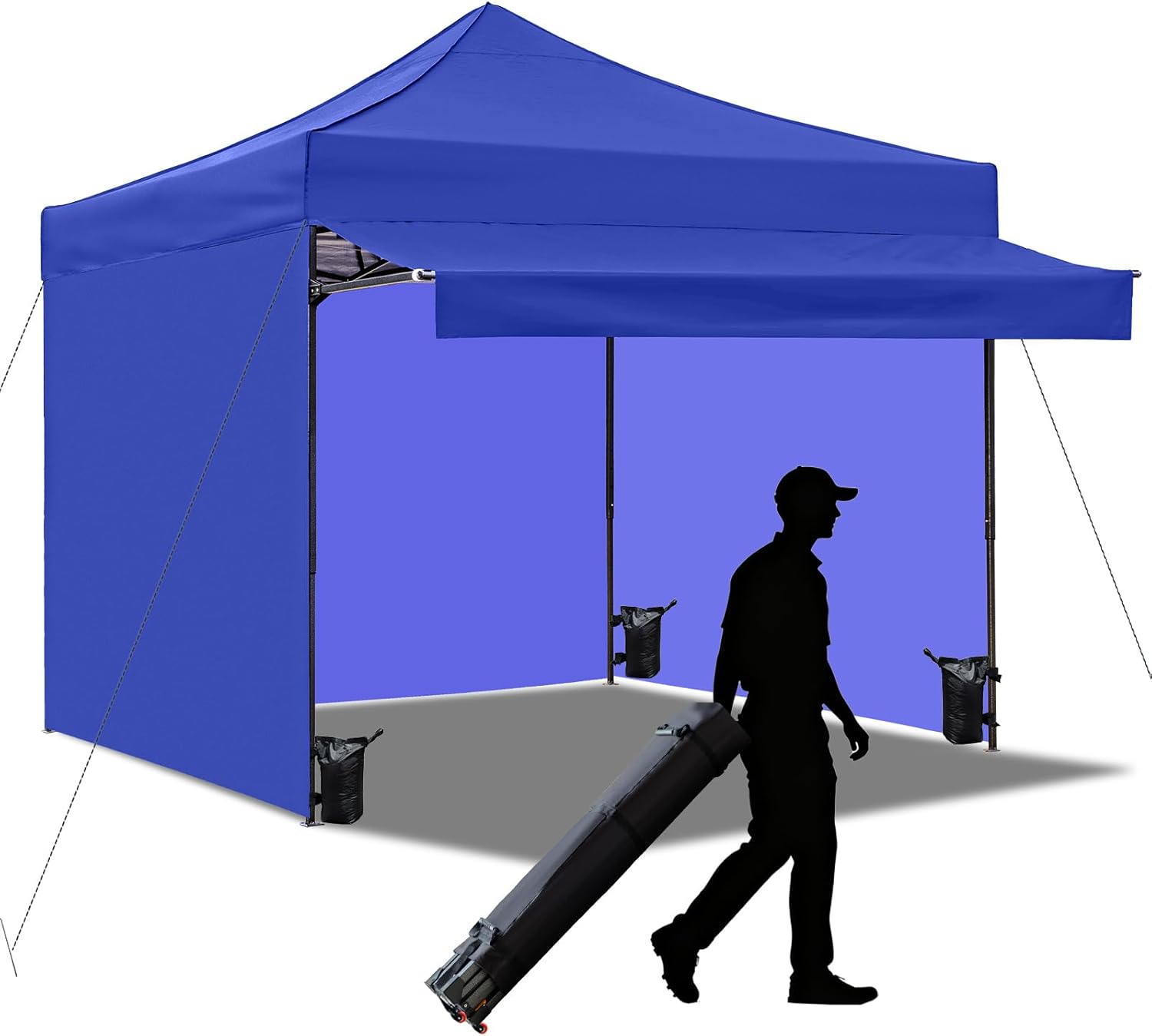 10x10 Pop up Canopy Tent with Awning Easy up Canopy with Wheel Bag Heavy Duty Waterproof Canopy Commercial Gazebo Tent for Outdoors Parties Vendors (Blue)