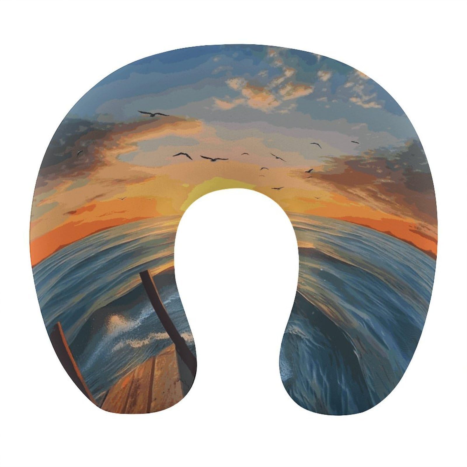 FekiLoot Sunset Sea Travel Pillow U Shaped Neck Pillow Comfortable Memory Foam Pillow Portable Soft Headrest Lightweight Neck and Head Support for Planes Trains Self-Driving Cars