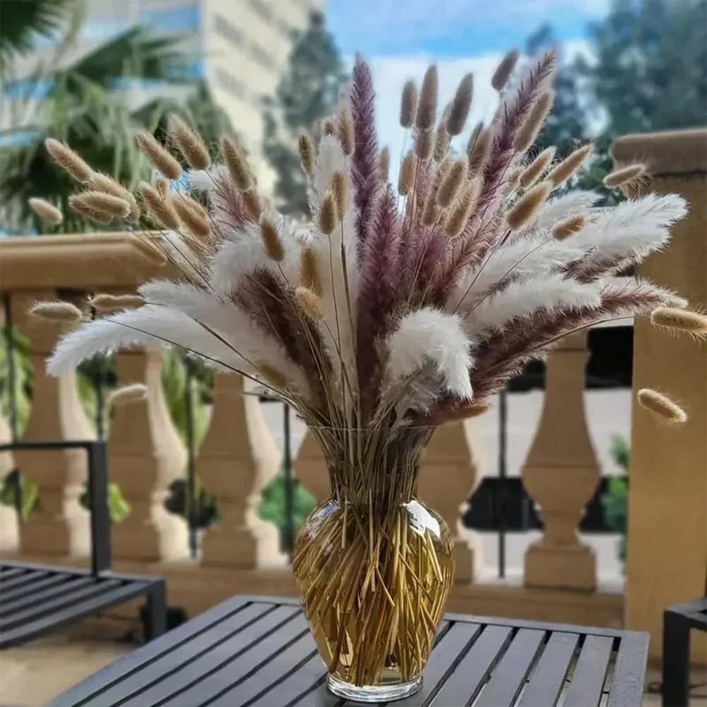 200PCS Artificial Pampas Grass, Decorative Dried Flower Bouquet for Wedding Floral Room Home Party Table, F
