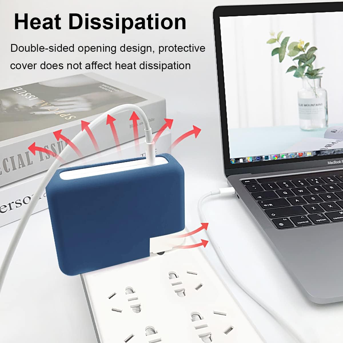 70W Soft Silicone Charger Cover Compatible with Apple MacBook Air 13.6 inch Air 15inch M3 M2 2023 2024, 70W Power Adapter Protective Case Sleeve for MacBook Pro 14 M3 2023, Navy Blue - Image 6