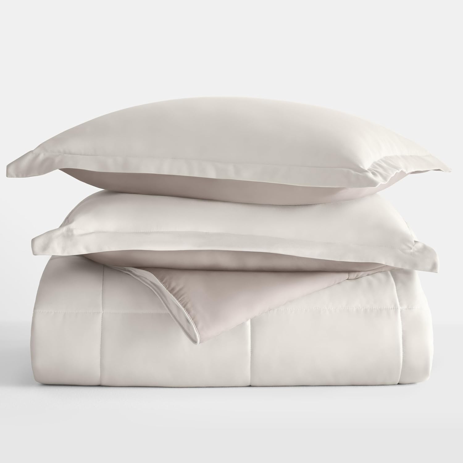 Merit Linens Comforter Set Two-Toned Reversible Microfiber All Season Down-Alternative Ultra Soft Bedding - Full/Queen Natural/Latte