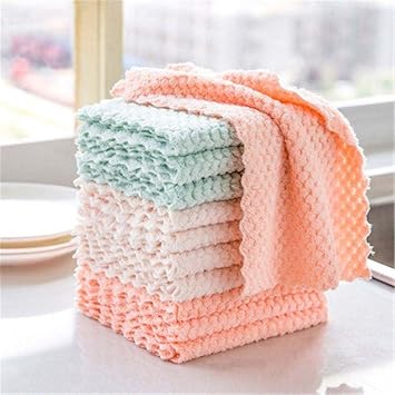 Outlay Home Reusable Microfiber Dishcloth Kitchen Towel Household Cleaning Dish Cloth Non-Stick Oil Washcloth Rags - Pack of 12 - Multicolor - image, photos