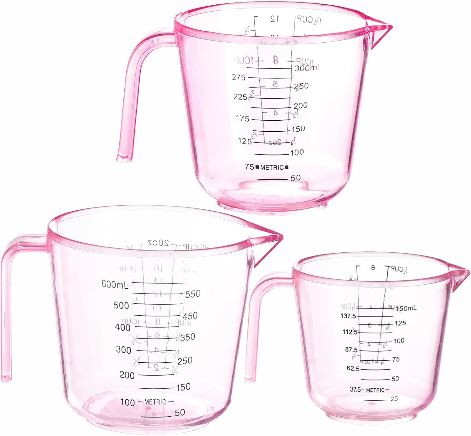 Cute Pink Plastic Measuring Cup - 3 Pack (150ml, 300ml, 600ml)