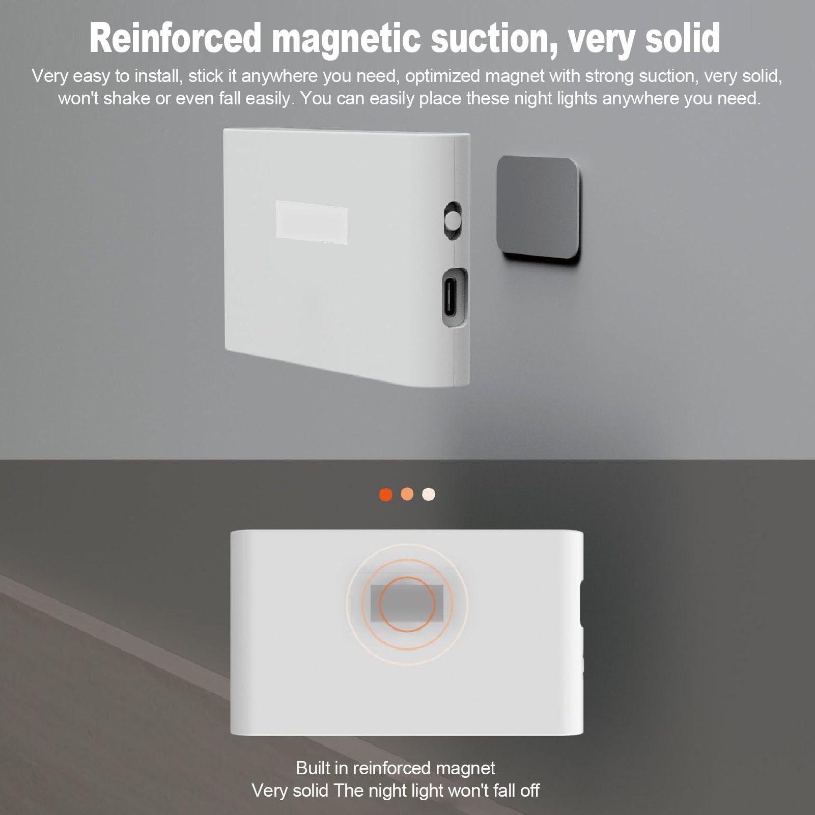 Luce notturna con sensore di movimento, luce notturna a LED magnetica ricaricabile di tipo C, luce notturna a LED 2700k con sensore di movimento illuminato su entrambi i lati