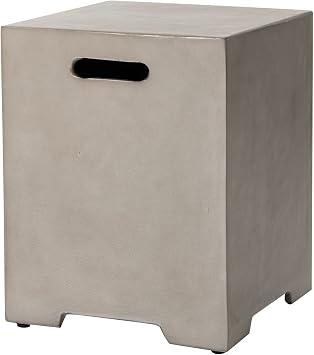 COSIEST Outdoor Hideaway Tank Table for Gas Fire Pits, Hides Standard 20lb 16-inch Propane Tank Cover w Side Handles Mist Gray