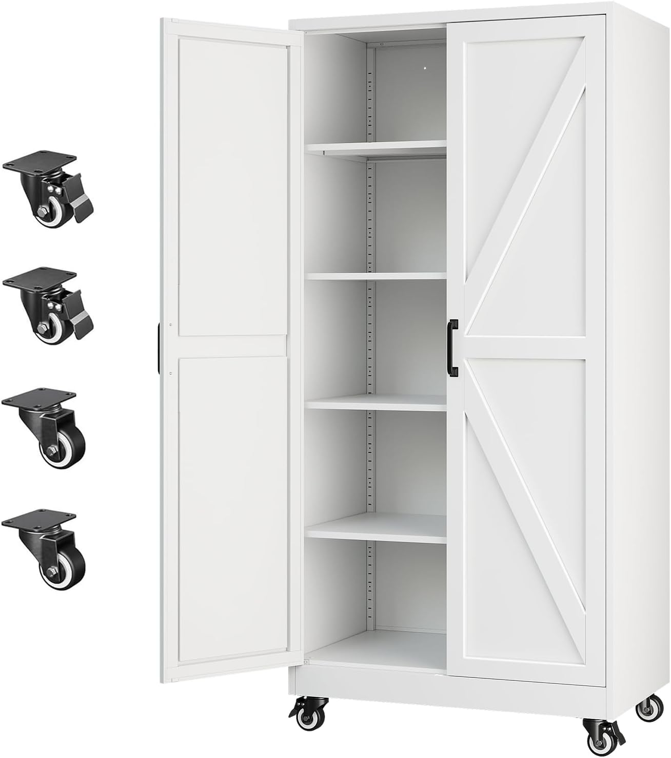 Letaya Metal Garage Storage Cabinet with Wheels,75" White Tool Steel Locker