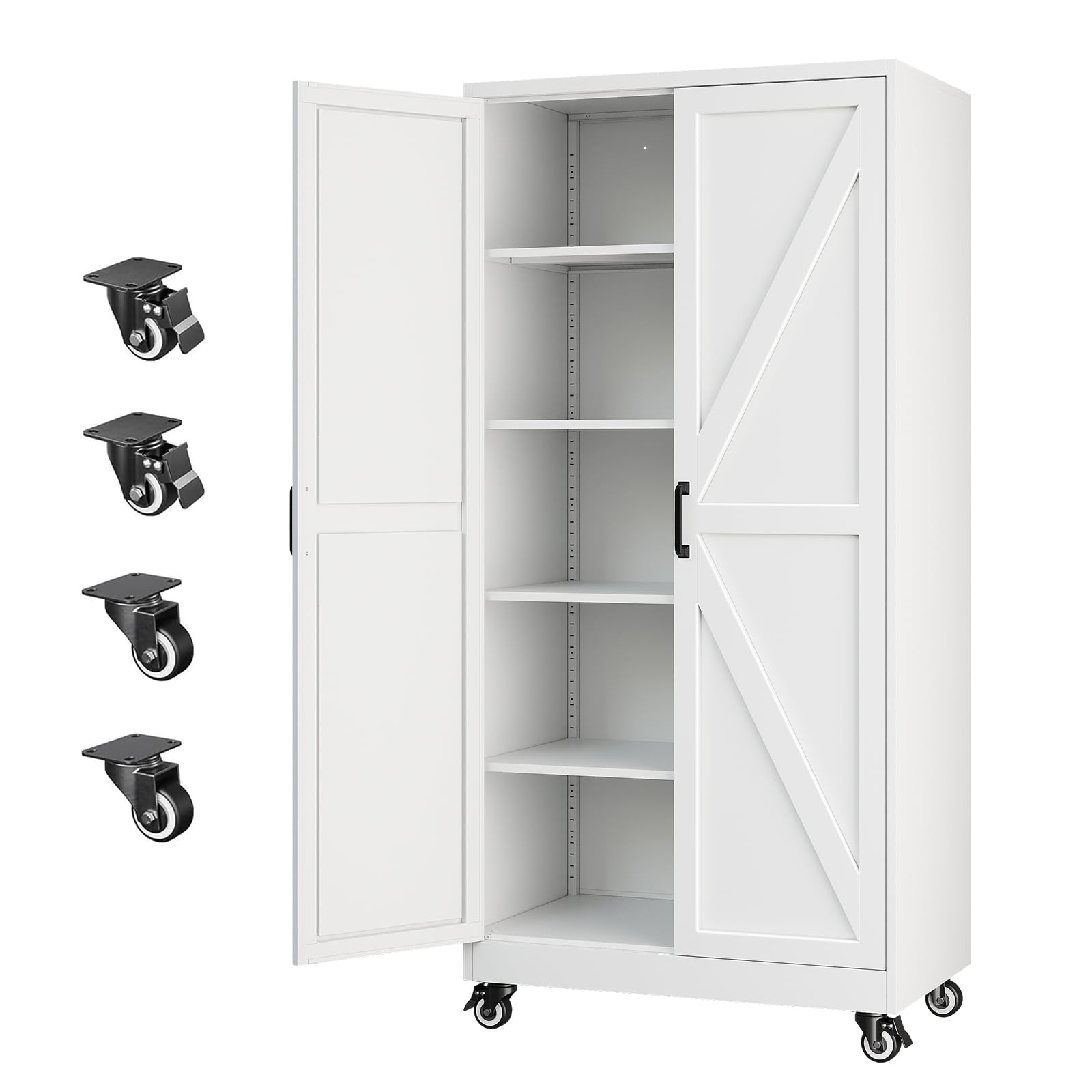 Letaya Metal Garage Storage Cabinet with Wheels,71" White Tool Steel Locker
