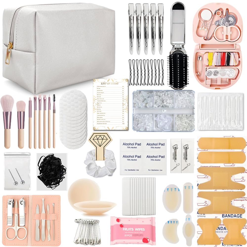 Emergency Kit for Women – Mini Emergency Kit with 50+ Bridal Suit Essentials, Purse Essentials Kit, Wedding Day Survival Kit, Emergency Bride Kit,