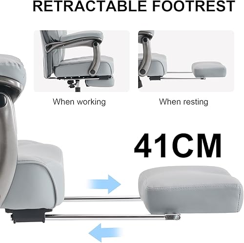 Miniatura 8 de Silla de oficina grande y alta de 400 libras, asiento ancho, silla de oficina ejecutiva resistente con reposapiés, respaldo alto, sillas de