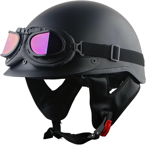 1Storm Casco de media cara para motocicleta, ciclomotores, scooter, piloto con visera ahumada interior retráctil, negro mate + paquete de gafas
