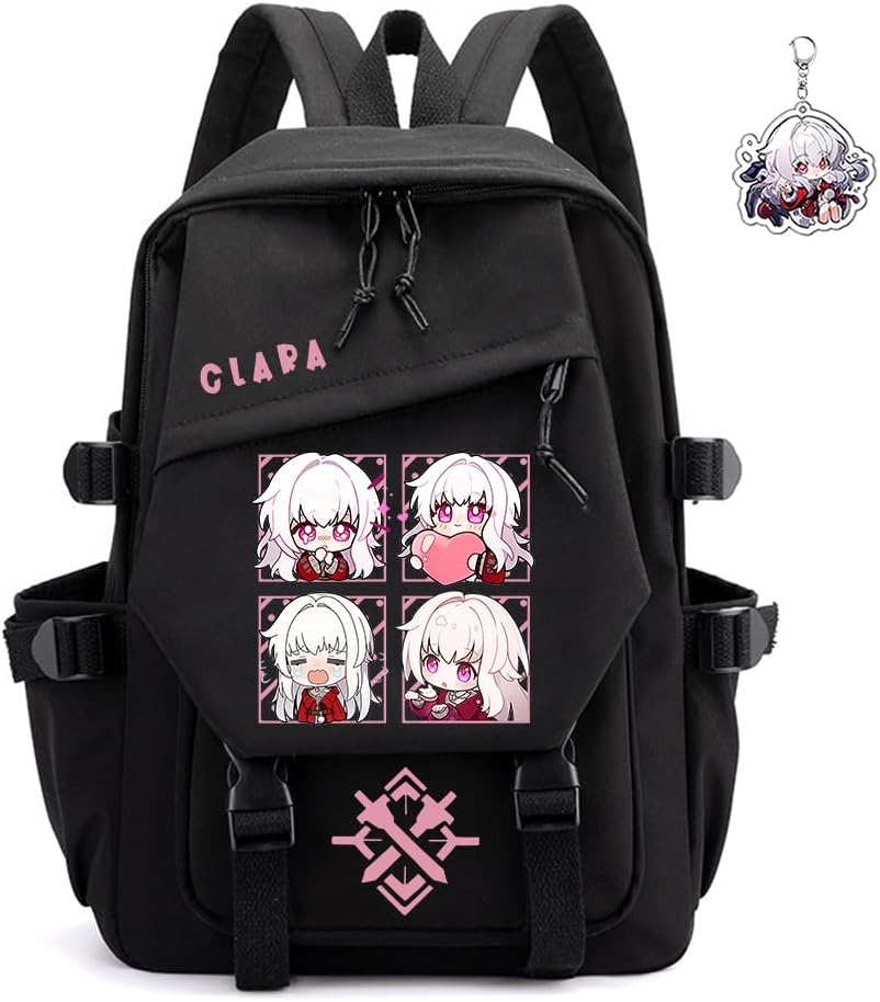 Honkai Star Rail Backpack Women Men Unisex Robin Rucksack Firefly Black Bag HSR Kawaii Anime Backpack (Black-Silver Wolf)