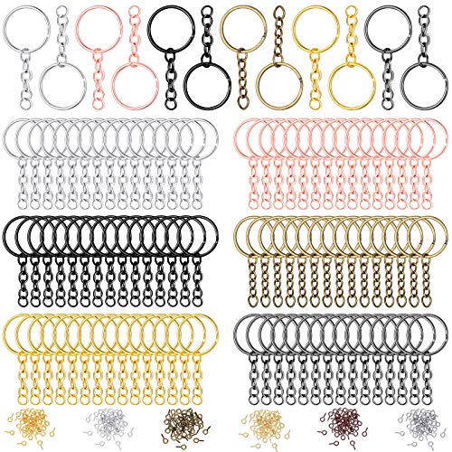 360 Pieces Keychain Rings Kit Including 90 Pieces Keychain Rings with 90 Pieces Open Jump Rings Connectors Bulk 180 Pieces Small Screw Eye Pins Hooks for DIY (Silver,25 mm)