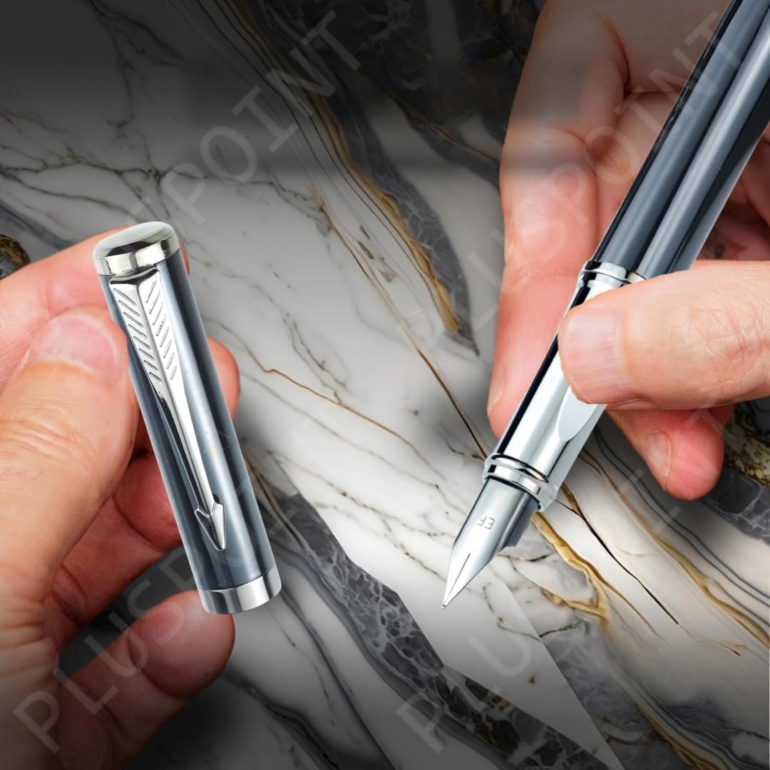 PLUSPOINT Fountain Pen for Students | Iridium Tip Nib Refillable Fountain Pen with 2 Ink Refills | Office Stationery Gift for Kids | Perfect for Office and School Use (Phantom), Blue