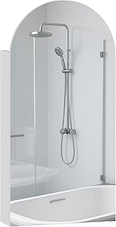 Comprar HOMCOM Armario de pared con espejo de baño, moderno armario de pared con espejo de arco sin marco y estantes de cristal ajustables, 40 x 12 x 80 cm, color blanco