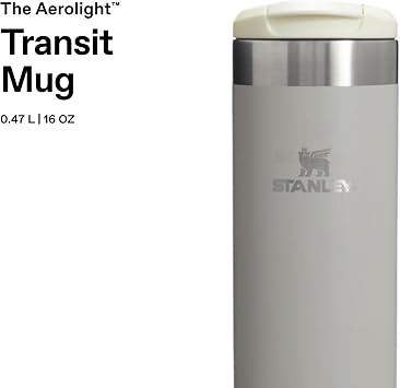 Stanley 1913 Aerolight Transit Travel Mug 0.47L - Ash | Keeps 6 Hours Hot - 8 Hours Cold - Dishwasher Safe - Leakproof - Car Cup Holder Compatible - Insulated Coffee Cup