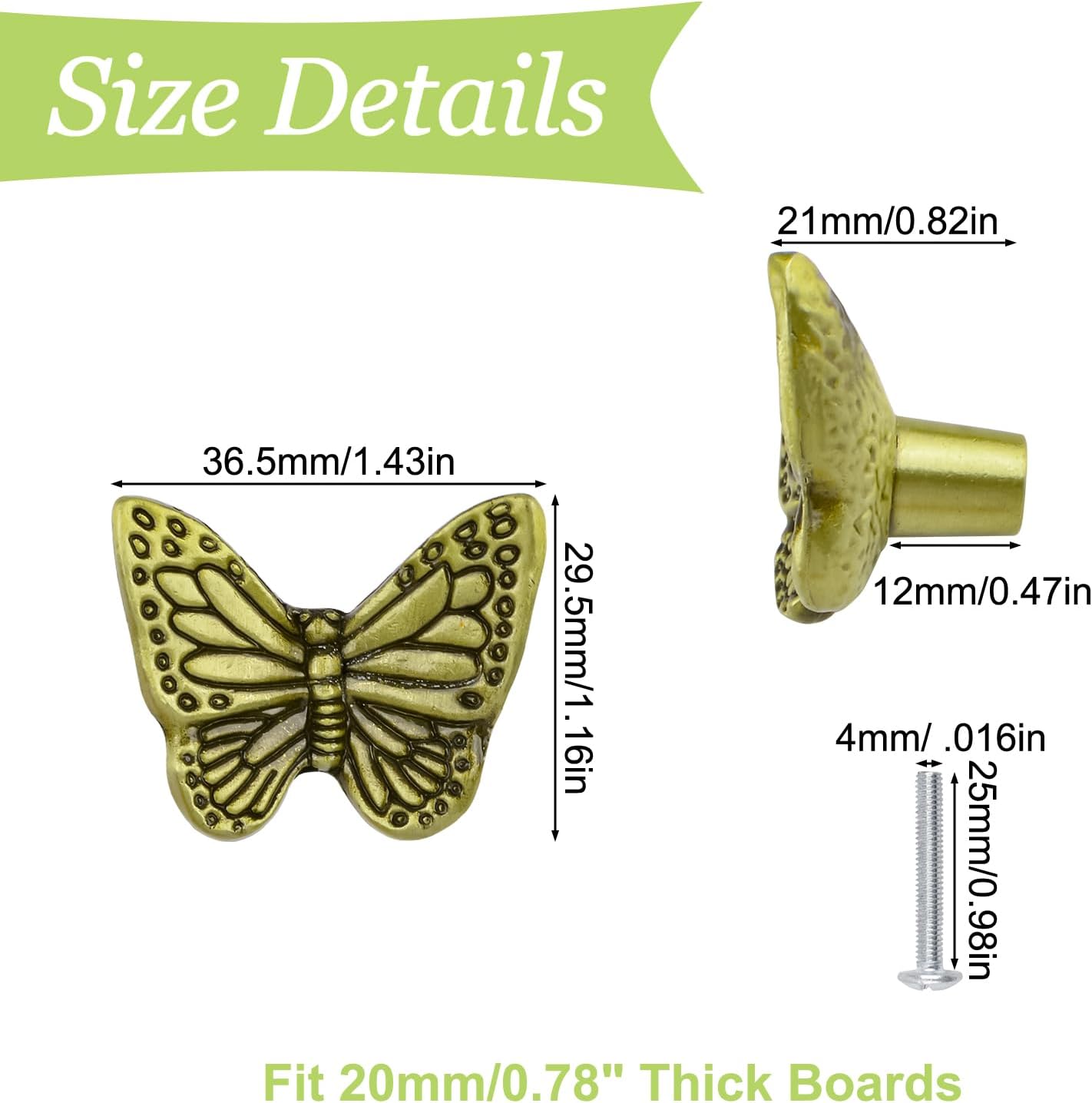 Drawer Knobs, 6Pcs Zinc Alloy Pulls Knobs Antique Pull Handles Single Hole Furniture Cabinet Knobs with Screws for Drawer, Cupboard (Bronze Butterfly)