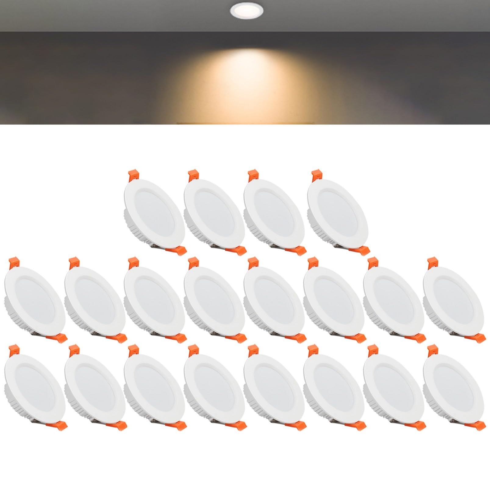 TTiiLoe 7W Round LED Recessed Ceiling Spotlights, 3000K Warm White Ultra Slim Panel Ceiling Light, Cut Φ80-90mm, AC110-240V Downlights for Hallway Stairwell Showroom, 20 Pack
