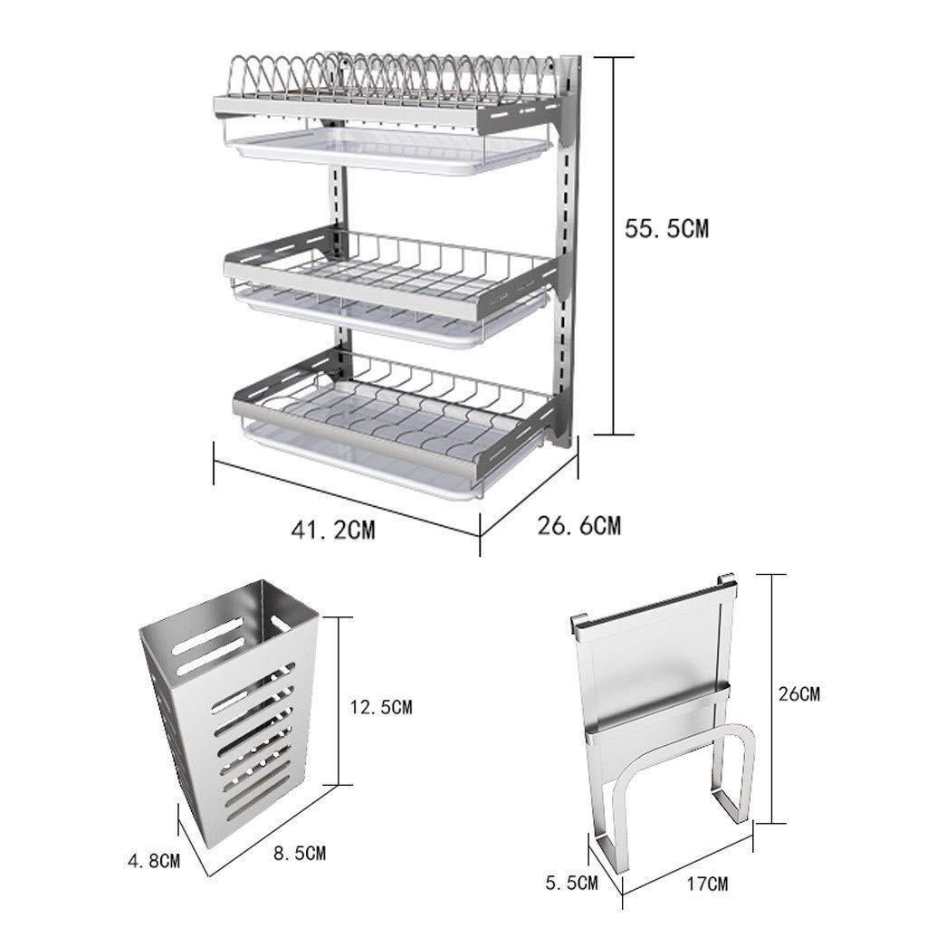 Rejilla de Drenaje para Platos de Acero Inoxidable montada en la Pared de Cocina con instalación Perforada de Bandeja de Drenaje - 3 Capas