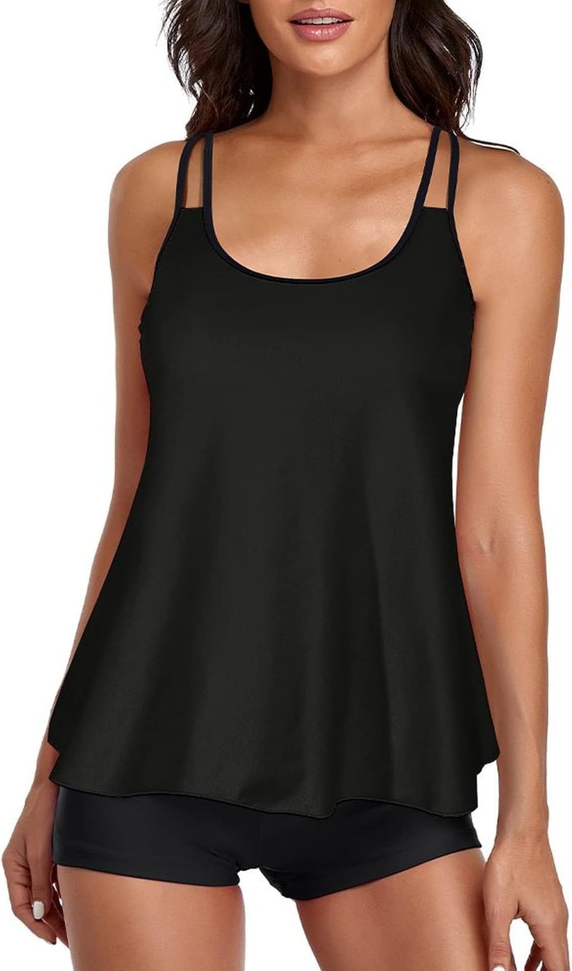 2026 Women Two Piece Tankini Swimsuit Tummy Control Plus Size Long Torso Top and High Waisted Boyshorts Bathing Suits