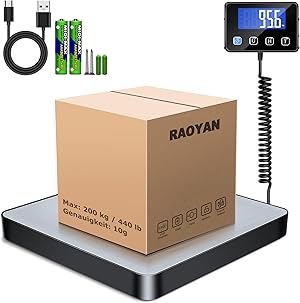 Paketwaage, 200kg/10g Hochpräzise Digitale Plattformwaage mit Halte/Tara Funktion, Postwaage mit Wandmontiertem LCD Display für Pakete/Lager/Gepäck