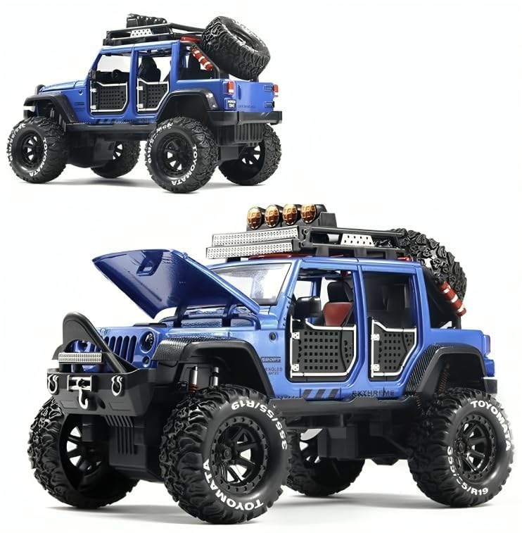 Image of SPITEN Jeep Wrangler Rubicon Alloy Pickup 1:24 Scale Model Car Exclusive Alloy Metal Car Die-cast Car Scale Model Pullback Toy car with Sound & Light Music Best Gifts Toys Kids【Colors as Per Stock】