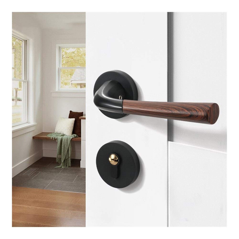 Boquite Home Security Door Handle Lock, Easy Installation Reversible Black Handle Door Lock, for Room Doors, Wooden Doors, Bedroom Doors, Household Hardware