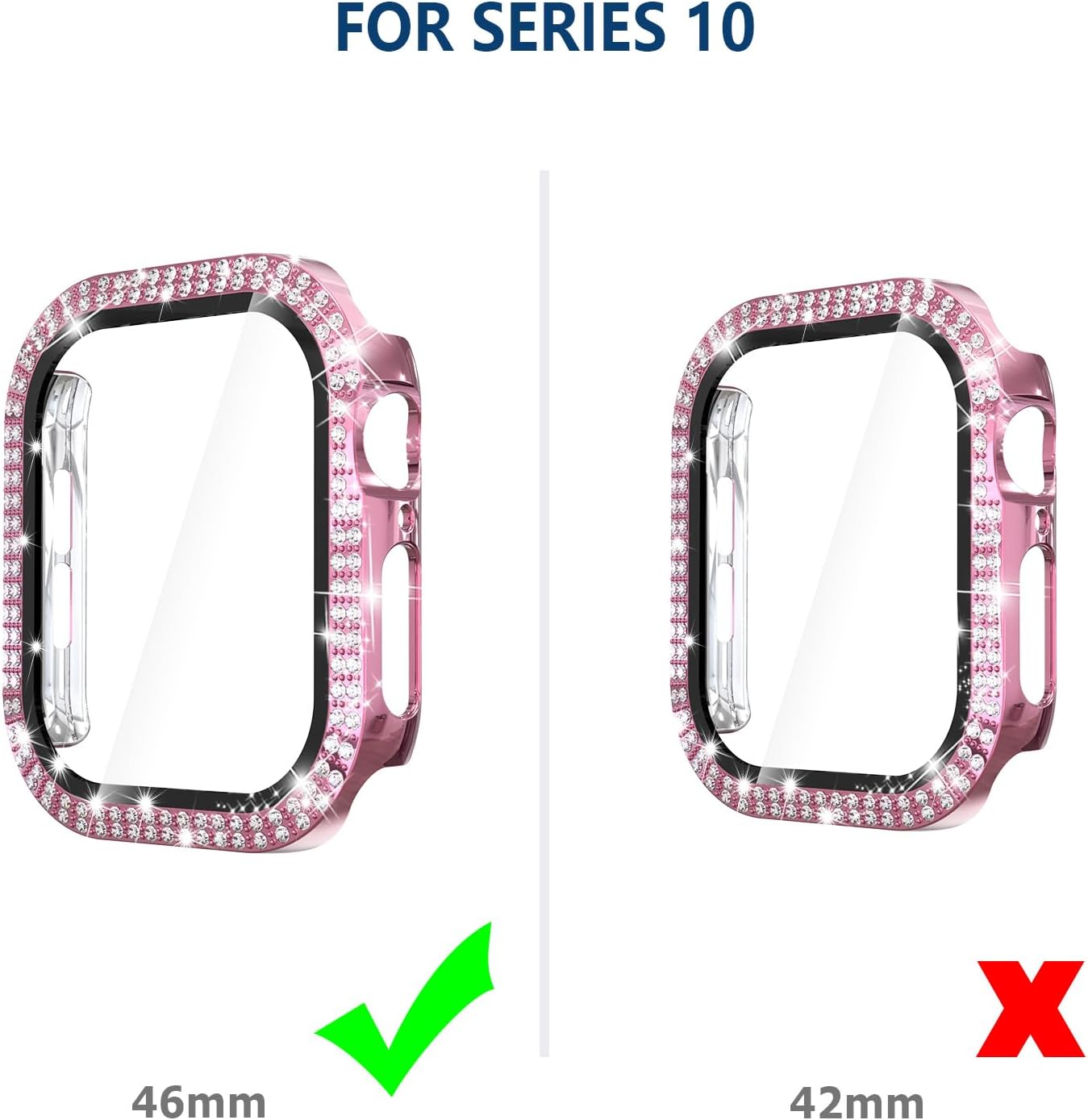 4 Pack Bling Hard PC Case with Glass Screen Protector Compatible with Apple Watch Series 10 46mm, Crystal Bumper Case Replacement for iWatch 46mm (Series 10) thumbnail