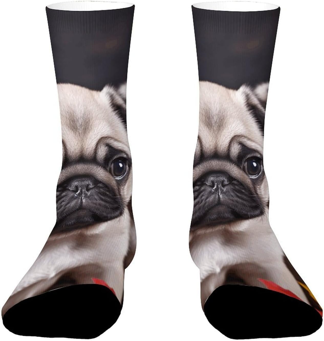Breathable Sports Socks, Moisture Wicking, Lightweight Crew Socks | Puppys Pug Athletic Calf Socks for Women Men, Casual, Anti-Slip, Multifunctional Work Socks