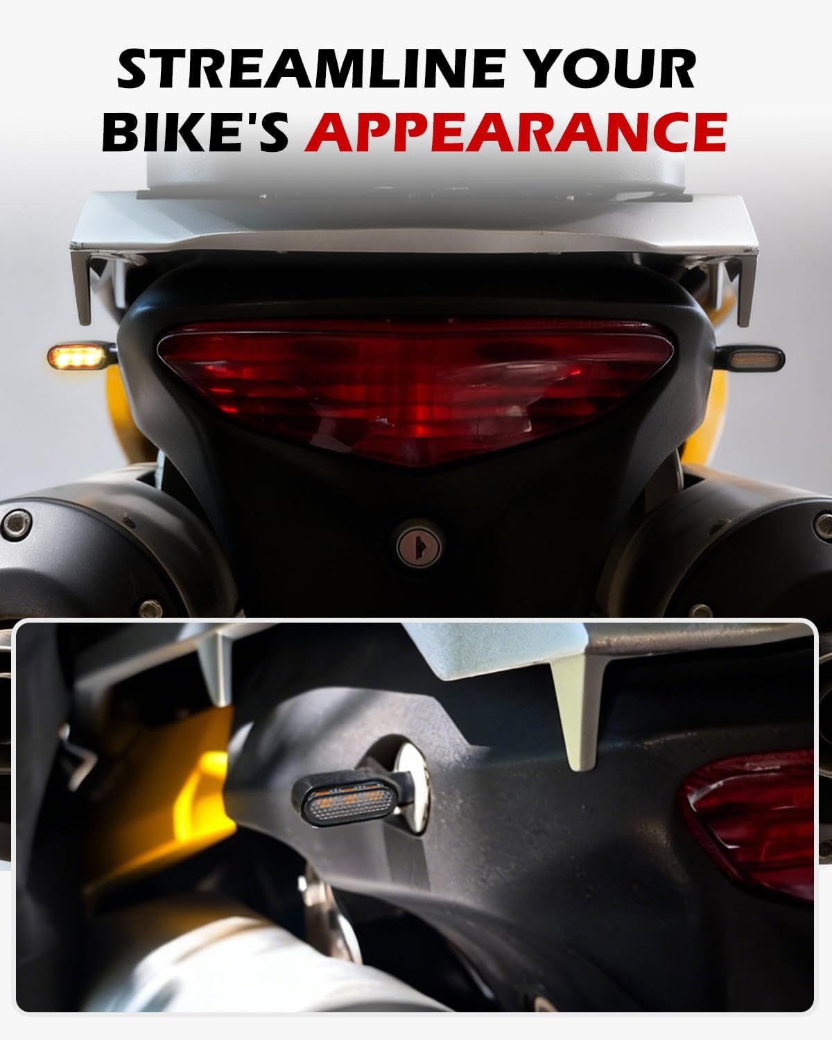 Mini LED Motorcycle Turn Signals with Front Bracket, Small Ebike Dirt Bike Blinkers Rear Lights Universal 12V for Street Sport Bike Bobber Cafe Racer Cruiser Motorbikes (Clear Lens)