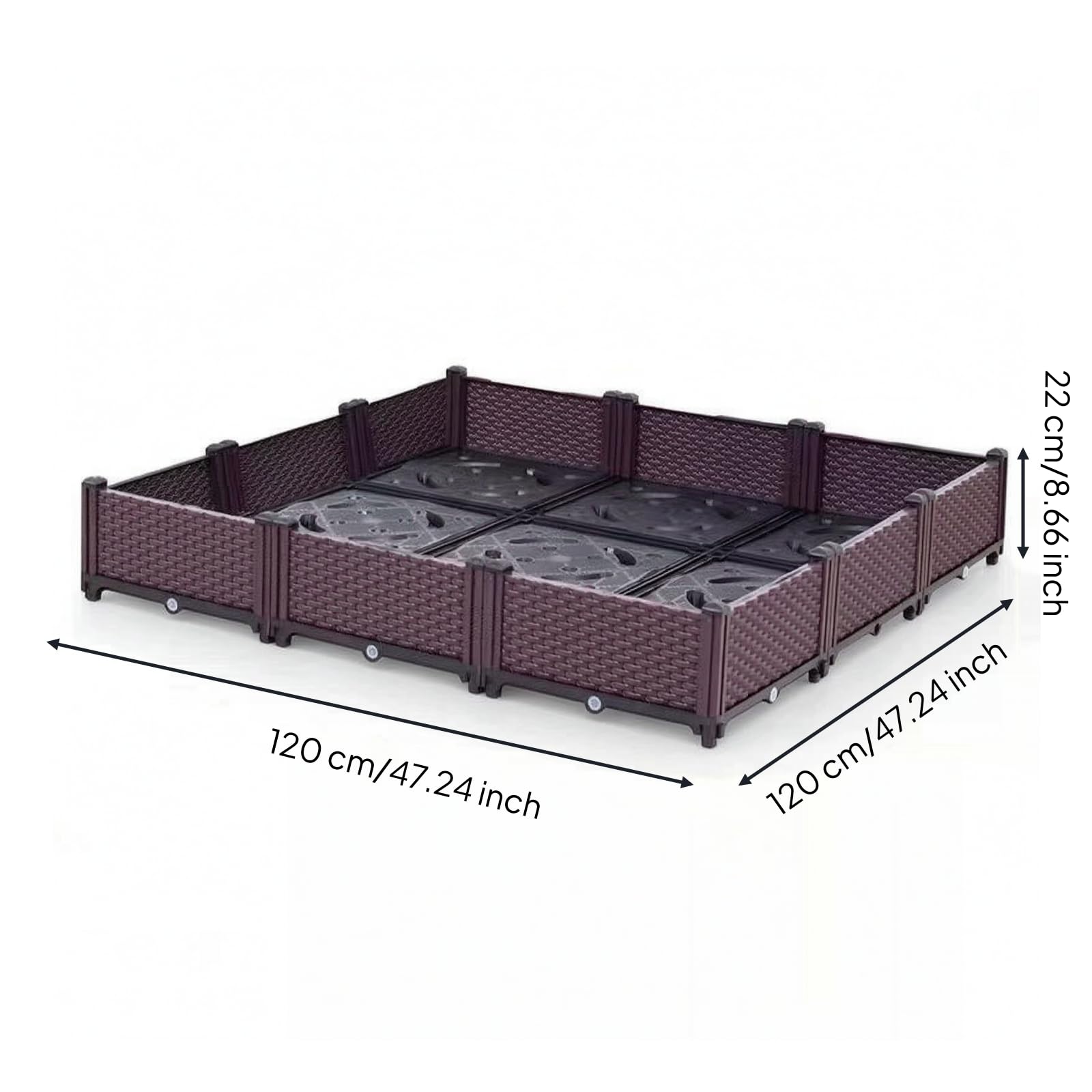 Fioriera Effetto Rattan Modulare Fioriera a Cassetta Resistente Agli Urti Letto Rialzato da Giardino per Appassionati di Giardinaggio, Orto Domestico, 120 120 22CM