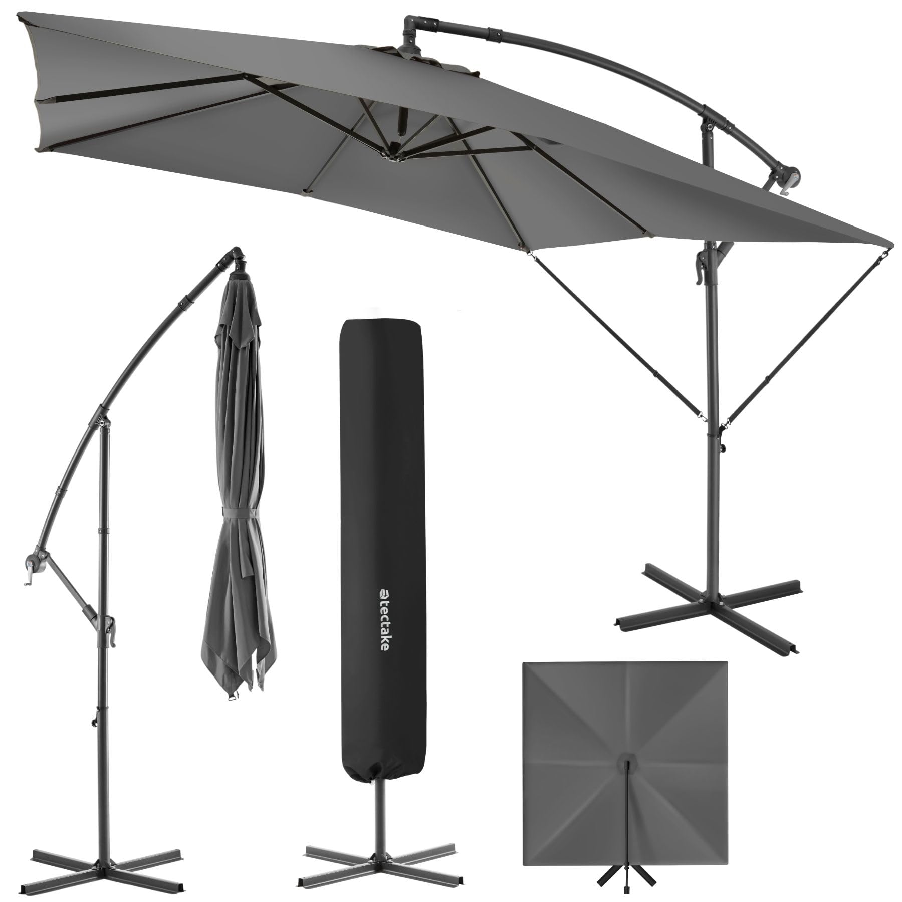 TecTake® Sombrilla Terraza Exterior, Sombrilla Playa con Manivela Manual e Inclinación Ajustable, Sombrilla Jardín con Máxima Estabilidad, Parasol Terraza Exterior, Ø250cm, Funda Protectora